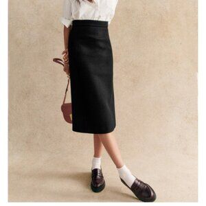 SEZANE Sz 42 10 US Black Noir Musetta Skirt Wool Blend Midi Straight NWT
